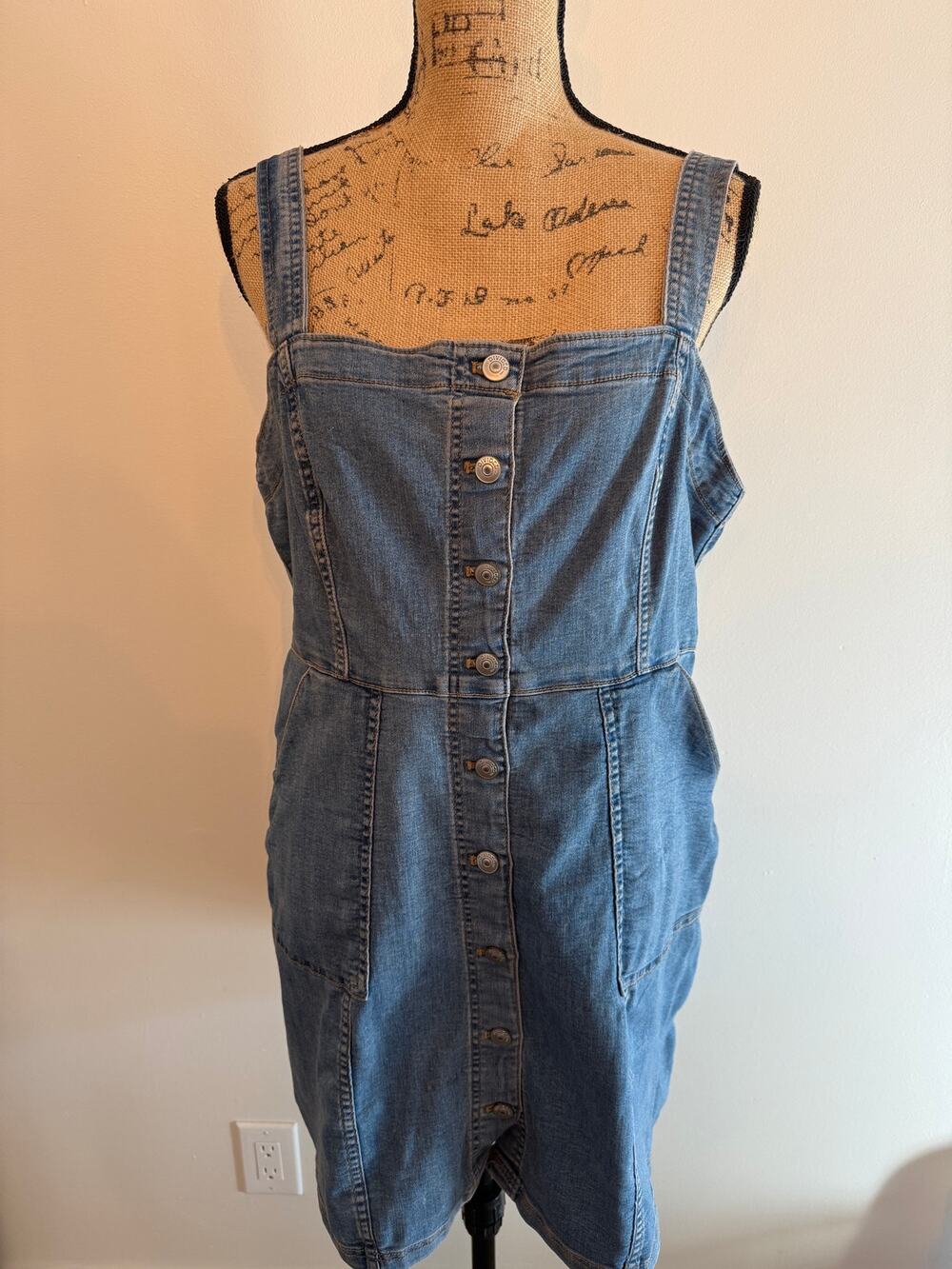 Divided Denim Pinafore Dress Size Large NWT